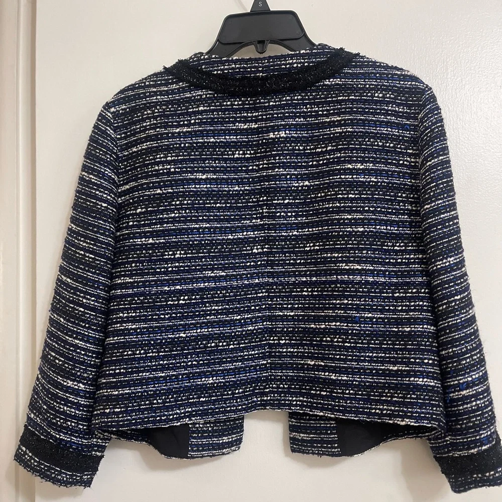 Karl Lagerfeld Open Front Blazer Blue Collarless Size Large - Picture 4 of 6